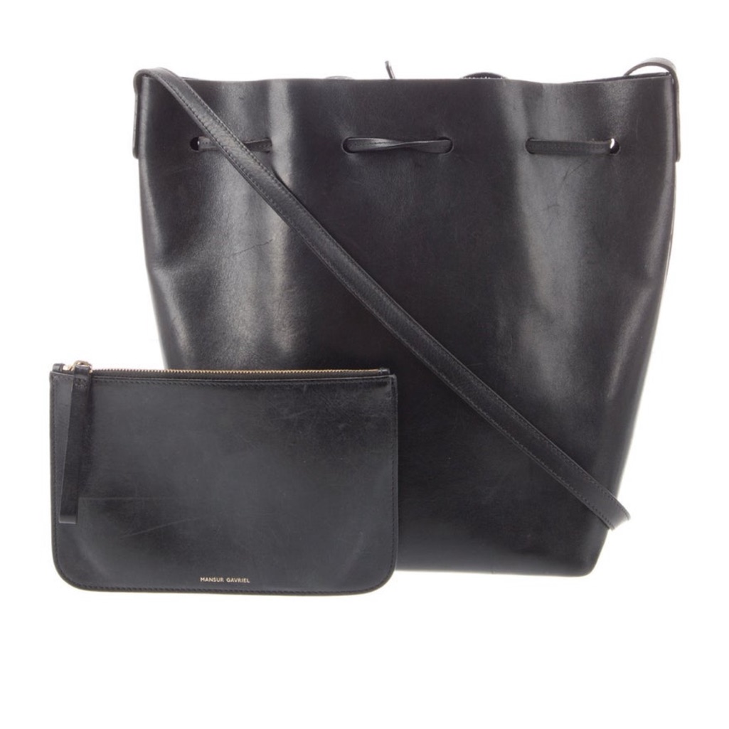 Mansur Gavriel Black Leather Bucket Shoulder Bag With Pouch